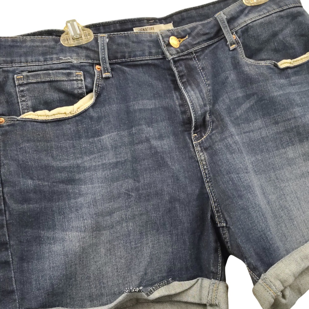 Signature by Levi Strauss Mid-Rise Denim Mom Shorts Dark Wash Blue Cuffed Sz 16